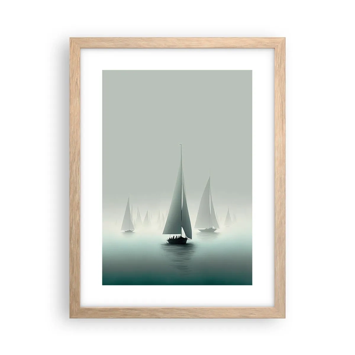 Póster en marco roble claro - Día de niebla en alta mar - 30x40 cm