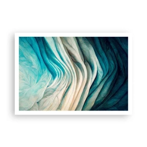 Póster - Ondas dinámicas en tonos azules y blancos. - 100x70cm - Azul insaciable - Decoración de pared moderna para salón y dormitorio ARTTOR