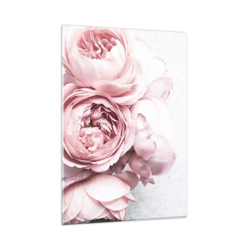 Cuadro sobre vidrio - Impresiones sobre Vidrio - Primer plano de flores de peonía rosa con luz suave - 50x70cm - Para los románticos - Decoración de pared moderna para salón y dormitorio ARTTOR