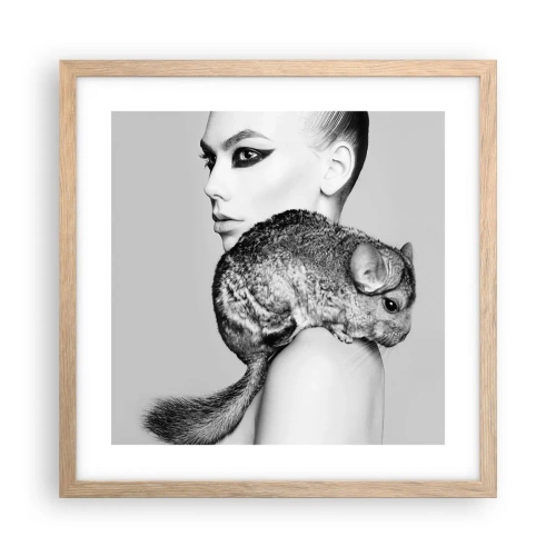 Póster en marco roble claro - Dama con chinchilla - 40x40 cm