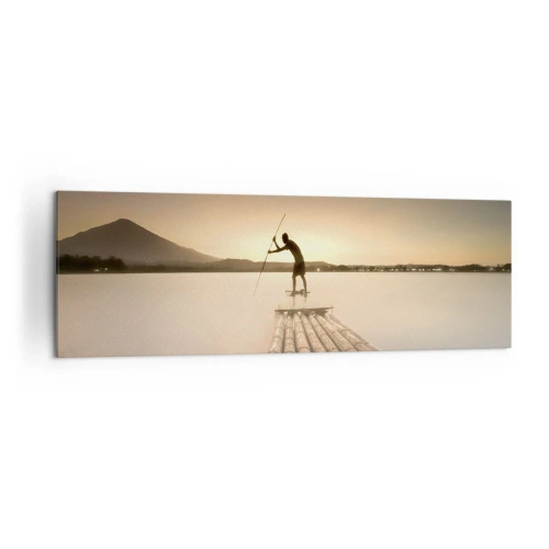 Cuadro sobre lienzo - Impresión de Imagen - Hombre en una balsa al atardecer - 160x50cm - Antes del descanso - Decoración de pared moderna para salón y dormitorio ARTTOR