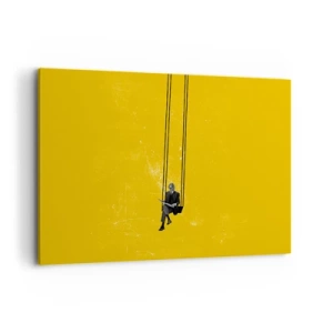 Cuadro sobre lienzo - Impresión de Imagen - Una persona en un columpio sobre un fondo de color amarillo intenso. - 120x80cm - Un día como cualquier otro - Decoración de pared moderna para salón y dormitorio ARTTOR