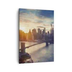 Cuadro sobre lienzo - Impresión de Imagen - Panorama de la ciudad con el puente y el río a la luz del sol poniente - 50x70cm - Un monumento a la cultura occidental - Decoración de pared moderna para salón y dormitorio ARTTOR