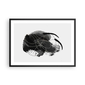Póster en marco negro - Abstracción en negro y dorado sobre fondo blanco. - 70x50cm - Salió de la negrura - Decoración de pared moderna para salón y dormitorio ARTTOR