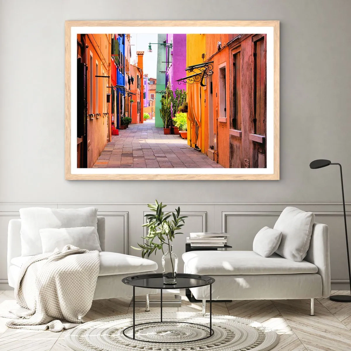 Póster en marco roble claro - El callejón arco iris - 70x50 cm