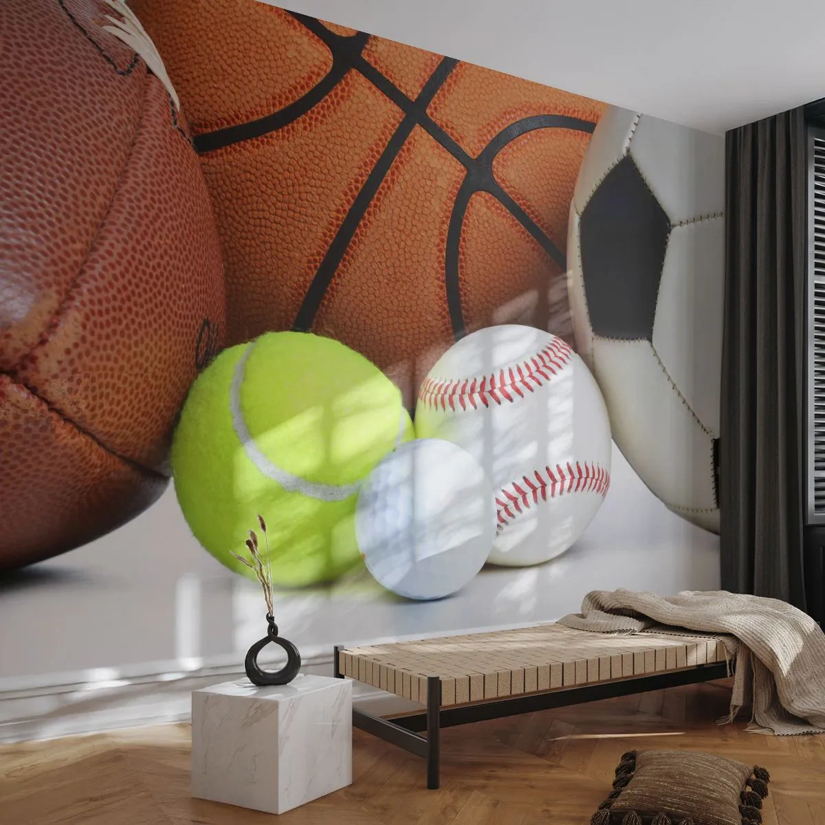 Fotomural Premium Canvas - Unidos por el deporte - Deporte, Fútbol americano, Pelota de baloncesto - 300x210 cm