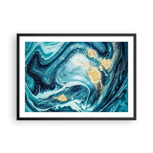 Póster en marco negro - Una composición abstracta de ondas y acentos dorados. - 70x50cm - Vórtice azul - Decoración de pared moderna para salón y dormitorio ARTTOR
