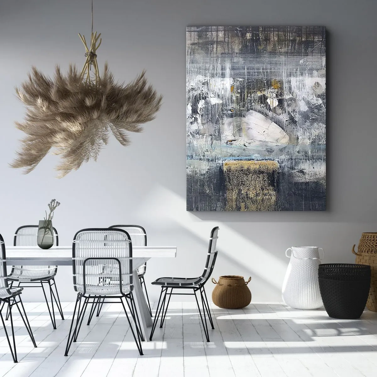 Cuadro sobre lienzo - Impresión de Imagen - Composición abstracta en tonos fríos - 50x70cm - Hielo abstracto - Decoración de pared moderna para salón y dormitorio ARTTOR