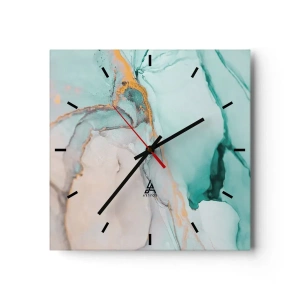 Reloj de pared - Reloj de vidrio - Una composición abstracta en tonos turquesa y dorado. - 30x30cm - Danza de formas y colores - Decoración de pared moderna para salón y dormitorio ARTTOR