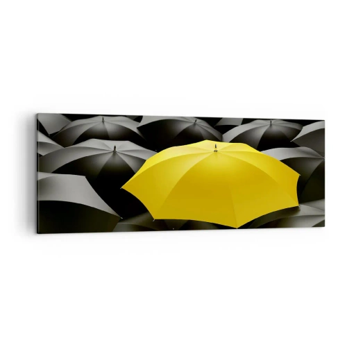 Cuadro sobre lienzo - Impresión de Imagen - Un paraguas amarillo entre paraguas negros. - 140x50cm - Adiós a la tristeza - Decoración de pared moderna para salón y dormitorio ARTTOR