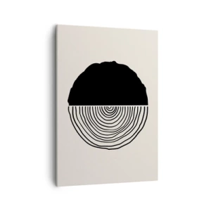Cuadro sobre lienzo - Impresión de Imagen - Un motivo abstracto en blanco y negro inspirado en una sección transversal de madera con una división geométrica. - 50x70cm - Mitad y mitad - Decoración de pared moderna para salón y dormitorio ARTTOR
