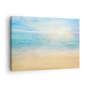Cuadro sobre lienzo - Impresión de Imagen - Una playa con mar turquesa y cielo despejado. - 70x50cm - Gran cielo azul - Decoración de pared moderna para salón y dormitorio ARTTOR
