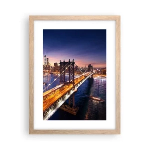Póster en marco roble claro - Un puente luminoso hacia el corazón de la ciudad - 30x40 cm