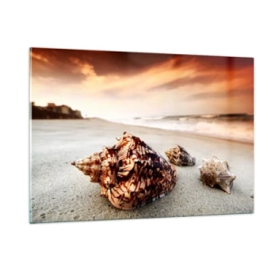 Cuadro sobre vidrio - Impresiones sobre Vidrio - Conchas en la playa al atardecer - 120x80cm - Los exiliados de las olas - Decoración de pared moderna para salón y dormitorio ARTTOR