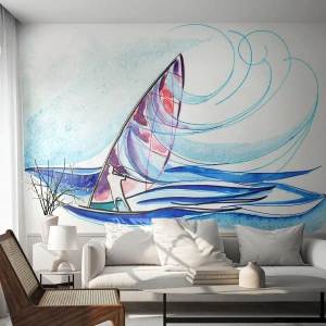 Fotomural Premium Sand - Con el viento al ritmo de las olas - Windsurf, Deporte, Mar - 300x210 cm