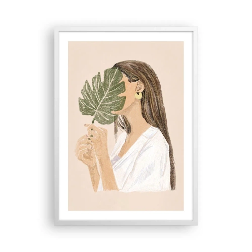 Póster en marco blanco - Retrato misterioso con un abanico - 50x70 cm