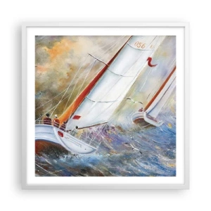 Póster en marco blanco - Surcando las olas - 60x60 cm