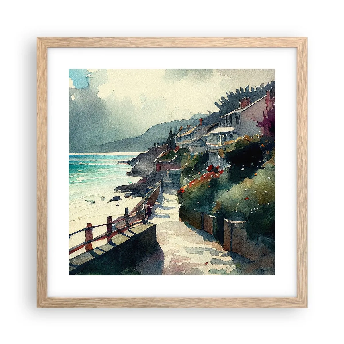 Póster en marco roble claro - Ciudad mediterránea - 40x40 cm