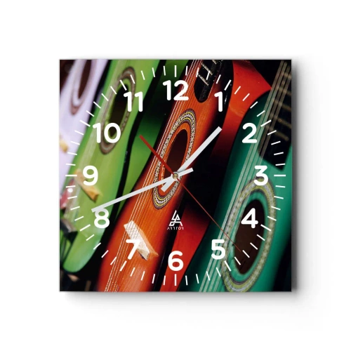 Reloj de pared - Reloj de vidrio - La guitarra tiene muchos colores - 40x40 cm