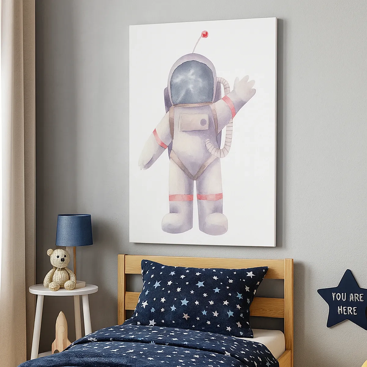 Cuadro sobre lienzo - Impresión de Imagen - Astronauta en estilo acuarela sobre fondo blanco. - 50x70cm - Esto es todo por ahora - Decoración de pared moderna para salón y dormitorio ARTTOR