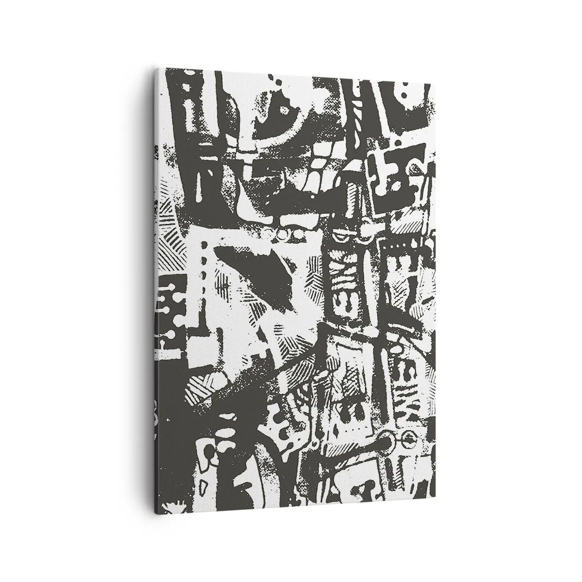 Cuadro sobre lienzo - Impresión de Imagen - Patrón retro monocromático abstracto - 50x70cm - ¿Orden o caos? - Decoración de pared moderna para salón y dormitorio ARTTOR