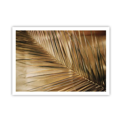 Póster - Hoja de palma dorada sobre un fondo sólido - 100x70cm - Una columnata natural - Decoración de pared moderna para salón y dormitorio ARTTOR