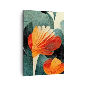 Cuadro sobre lienzo - Impresión de Imagen - Flores en tonos intensos de naranja y verde. - 70x100cm - El calor del trópico y el frescor del verdor - Decoración de pared moderna para salón y dormitorio ARTTOR