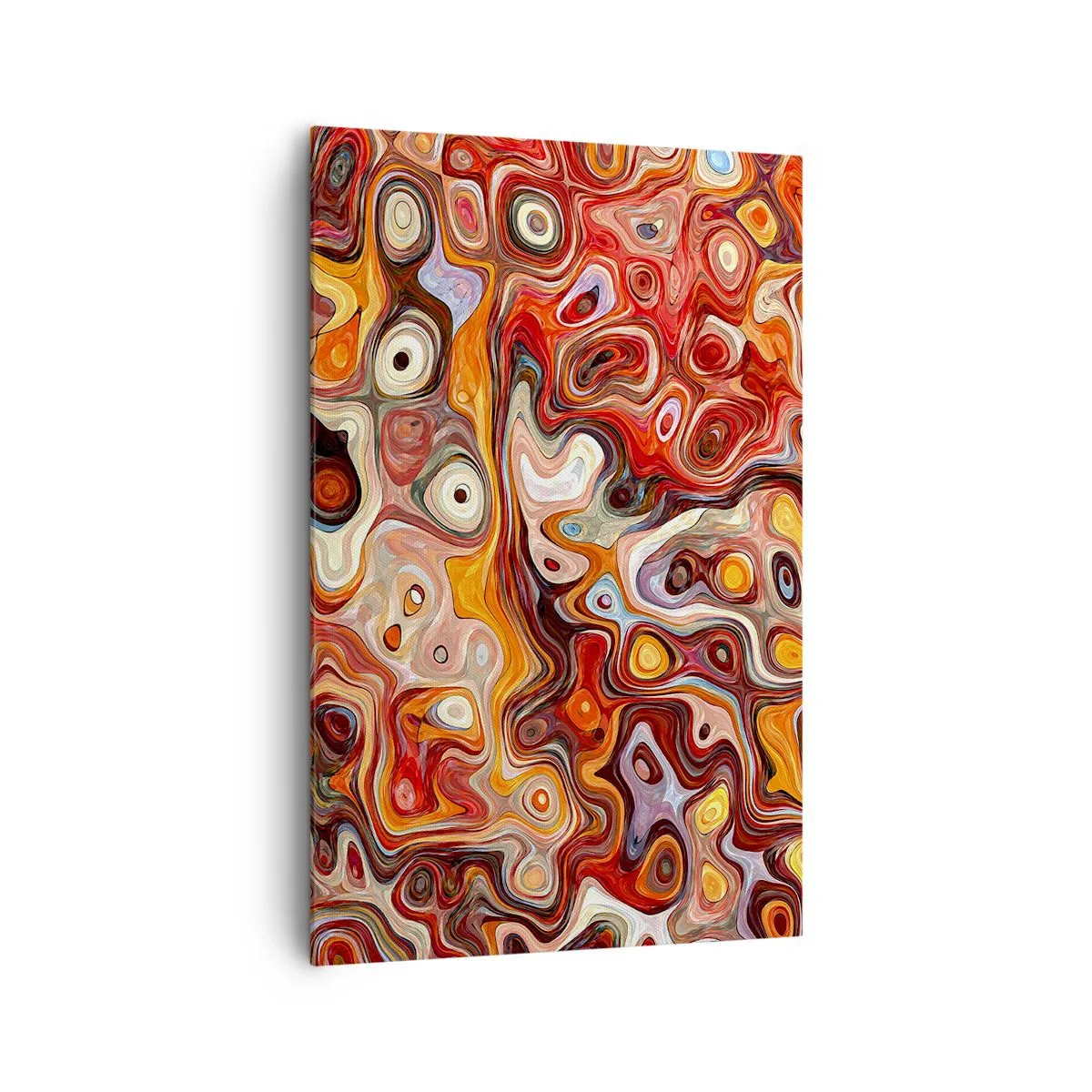 Cuadro sobre lienzo - Impresión de Imagen - Una composición abstracta en tonos cálidos de rojo, naranja y amarillo. - 80x120cm - Si las nueces se derritieran en la miel - Decoración de pared moderna para salón y dormitorio ARTTOR