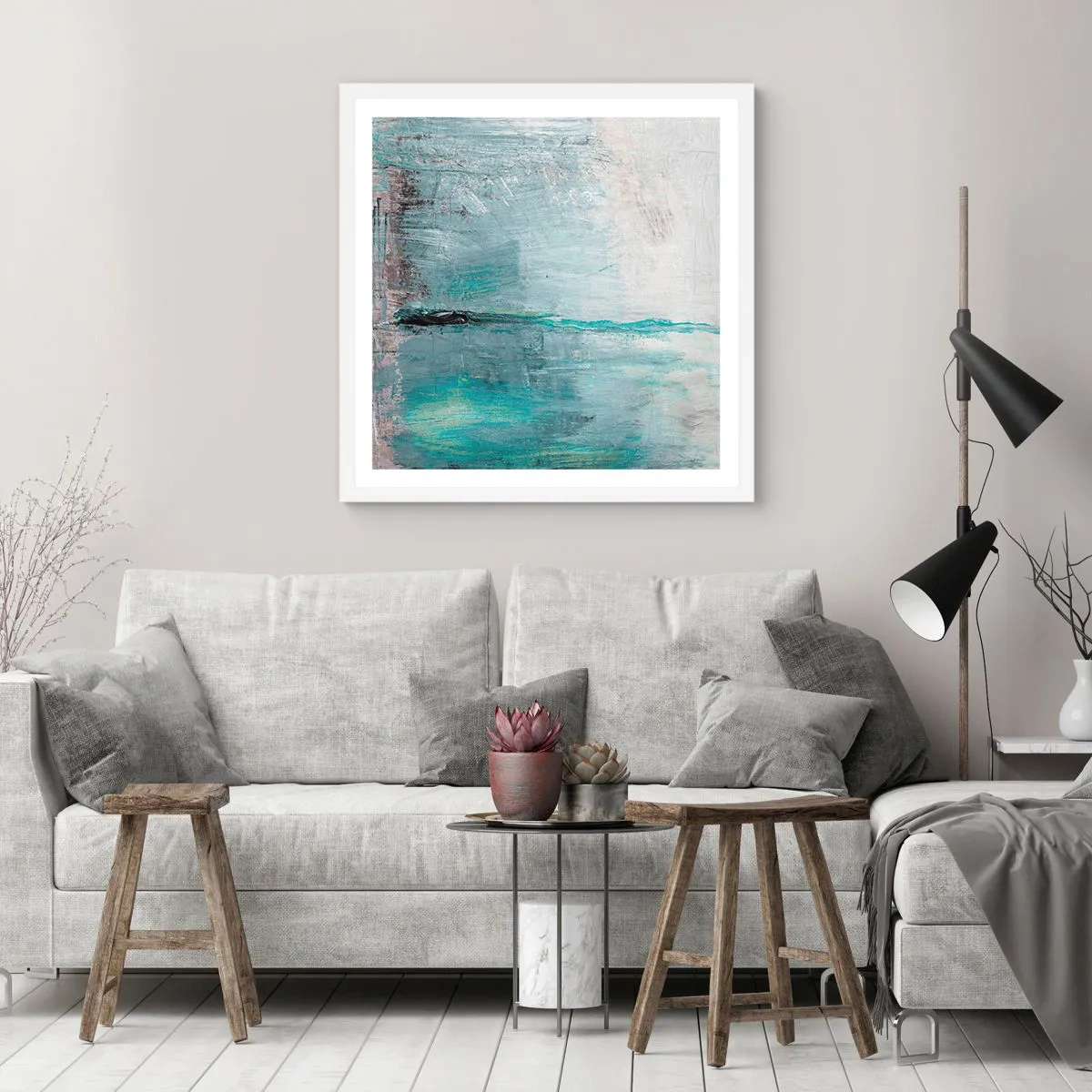 Póster en marco blanco - Horizontalmente sobre el azul - 30x30 cm