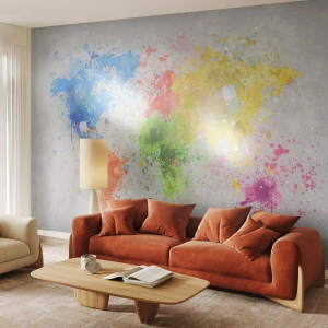 Fotomural Premium Canvas - Un mapa del mundo en una colorida interpretación de acuarela. - 100x70cm - Todos los colores del mundo - Decoración de pared moderna para salón y dormitorio ARTTOR