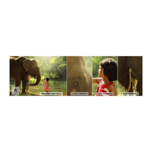 Muestra de fotomural Premium Sand - El poder de la amistad - animales, Elefante, Chica - 100x30 cm