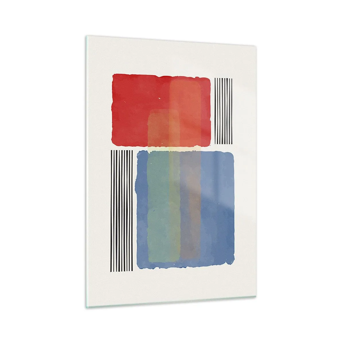 Cuadro sobre vidrio - Impresiones sobre Vidrio - Composición geométrica con rectángulos rojos y azules. - 50x70cm - Espíritu y alma de la geometría - Decoración de pared moderna para salón y dormitorio ARTTOR