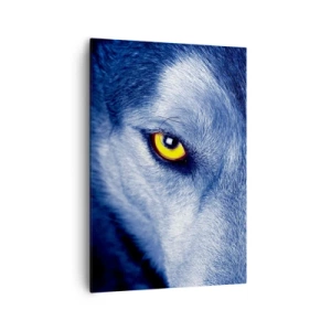 Cuadro sobre lienzo - Impresión de Imagen - Primer plano de la intensa mirada de un lobo sobre un fondo oscuro. - 70x100cm - La mirada hipnótica - Decoración de pared moderna para salón y dormitorio ARTTOR