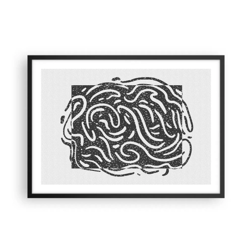 Póster en marco negro - Abstracción en blanco y negro en estilo geométrico. - 70x50cm - Abstracción: una danza de alegría - Decoración de pared moderna para salón y dormitorio ARTTOR