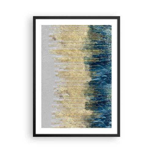 Póster en marco negro - Una composición abstracta inspirada en una playa dorada y el océano. - 50x70cm - Frontera de líneas doradas - Decoración de pared moderna para salón y dormitorio ARTTOR