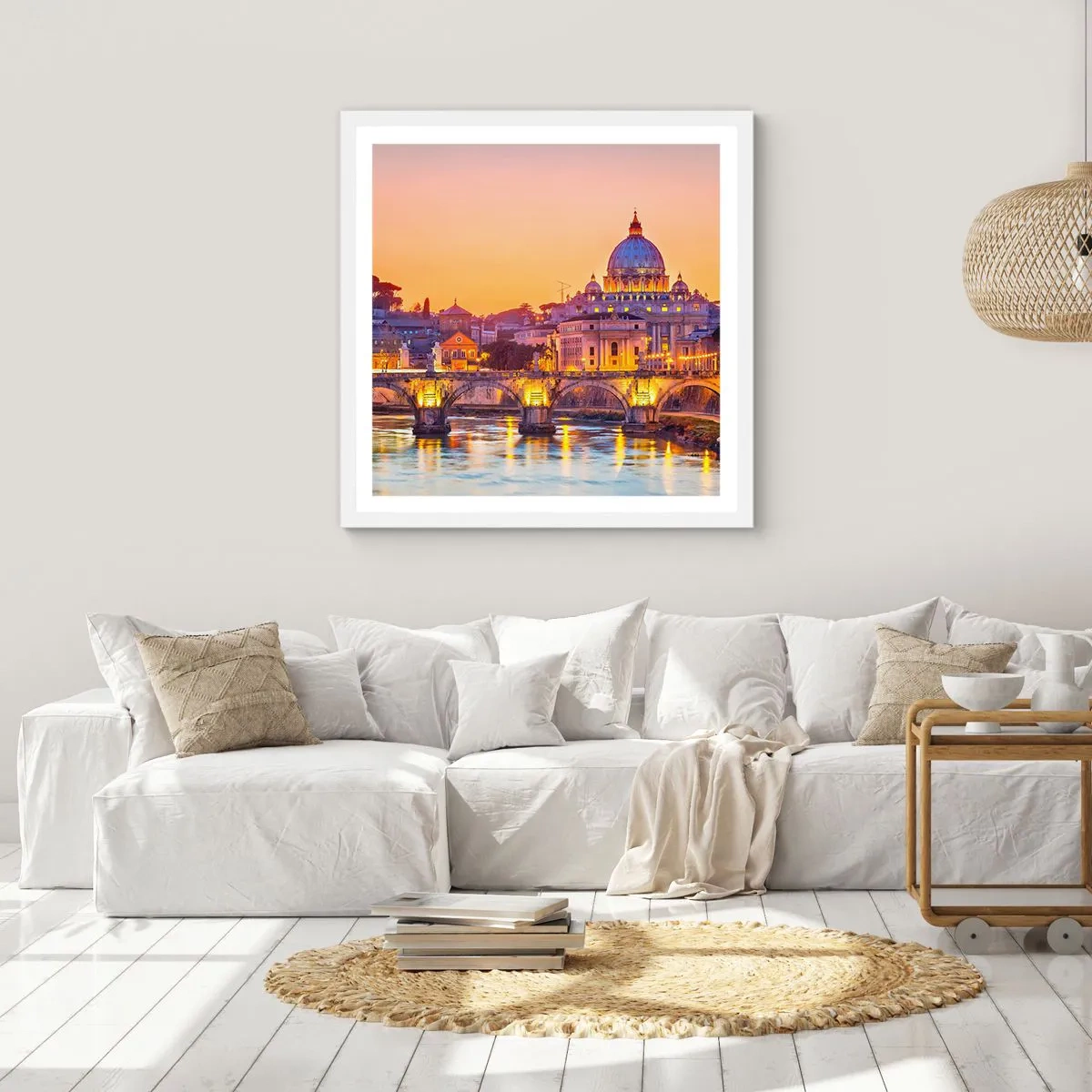 Póster en marco blanco - Crepúsculo sobre la Ciudad Eterna - 40x40 cm