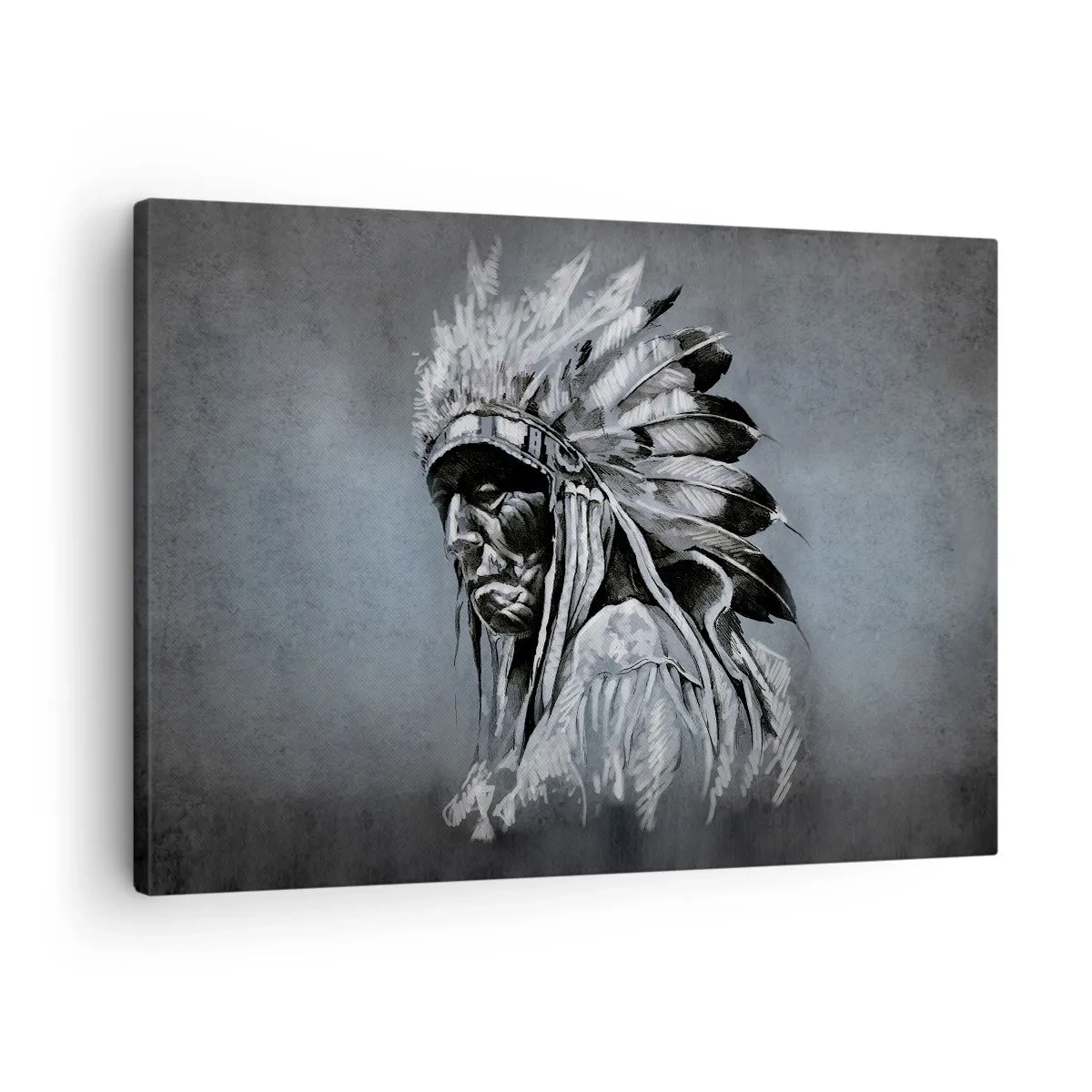 Cuadro sobre lienzo - Impresión de Imagen - Retrato de un jefe indio con un tocado tradicional - 70x50cm - Regreso a las raíces - Decoración de pared moderna para salón y dormitorio ARTTOR