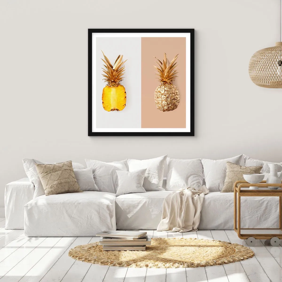 Póster en marco negro - Piña y media - 30x30 cm