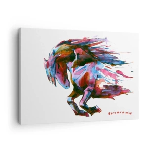 Cuadro sobre lienzo - Impresión de Imagen - Un caballo en colores abstractos dinámicos que simboliza la libertad. - 70x50cm - En éxtasis - Decoración de pared moderna para salón y dormitorio ARTTOR