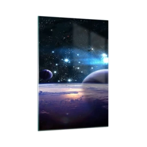 Cuadro sobre vidrio - Impresiones sobre Vidrio - Una vista del espacio exterior con planetas y estrellas. - 70x100cm - ¿Sigues solo? - Decoración de pared moderna para salón y dormitorio ARTTOR