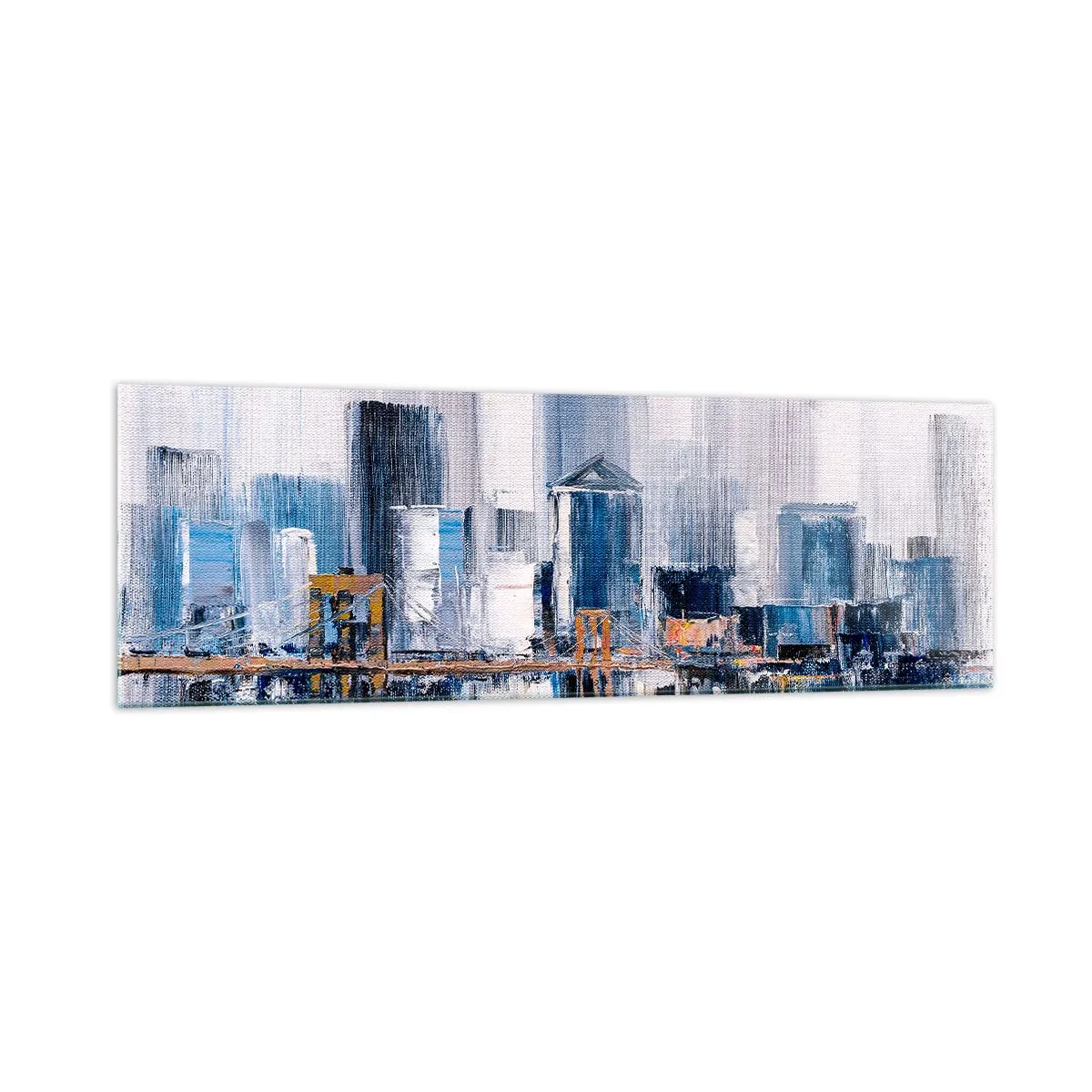 Cuadro sobre vidrio - Impresiones sobre Vidrio - Panorama abstracto de la ciudad con tonos de azul y amarillo - 160x50cm - Impresión neoyorquina - Decoración de pared moderna para salón y dormitorio ARTTOR
