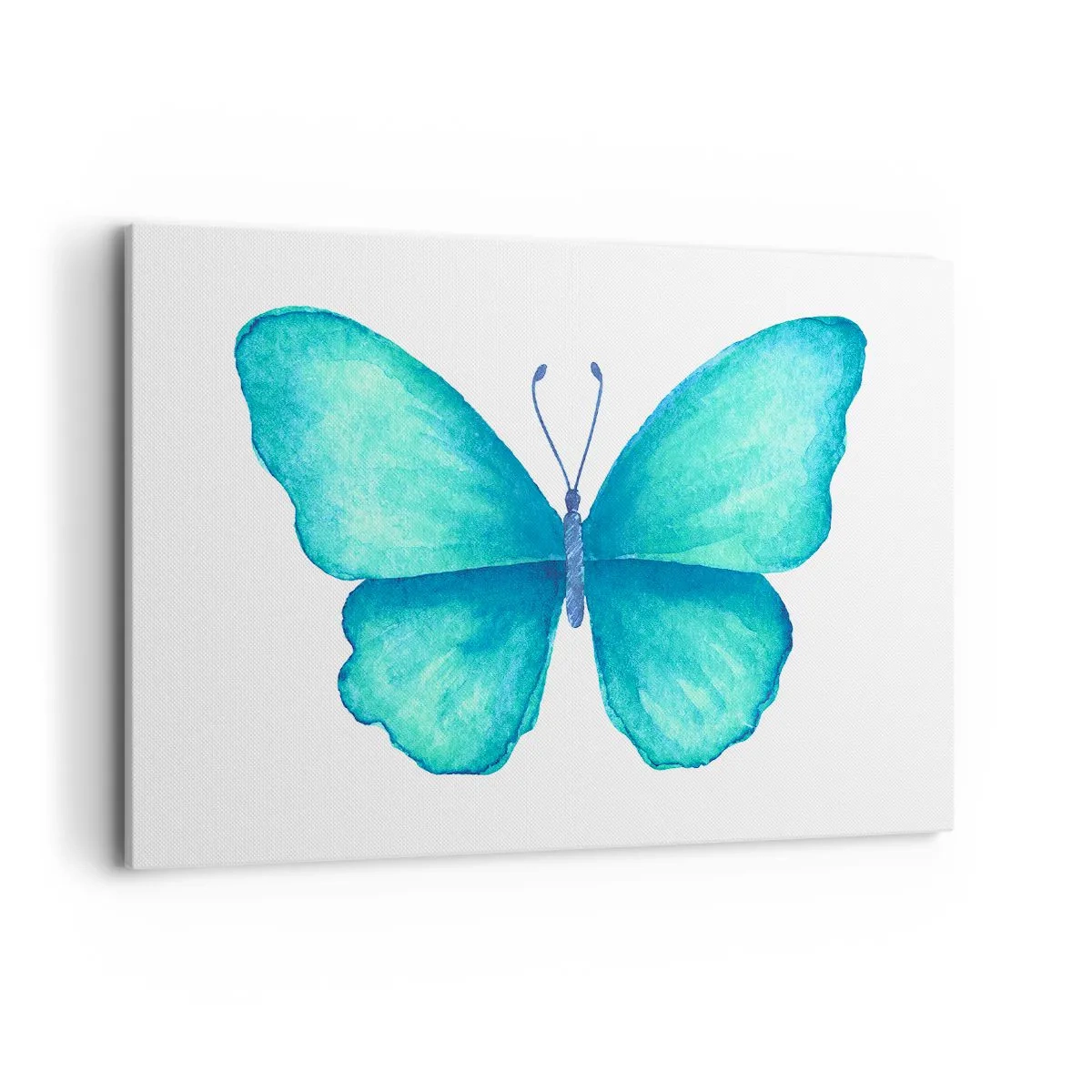 Cuadro sobre lienzo - Impresión de Imagen - Mariposa azul en estilo acuarela sobre fondo blanco - 100x70cm - Turquesa por naturaleza - Decoración de pared moderna para salón y dormitorio ARTTOR