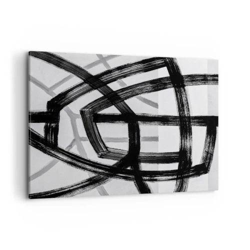 Cuadro sobre lienzo - Impresión de Imagen - Líneas abstractas en blanco y negro que se cruzan sobre un fondo claro - 100x70cm - Construir profundidad - Decoración de pared moderna para salón y dormitorio ARTTOR