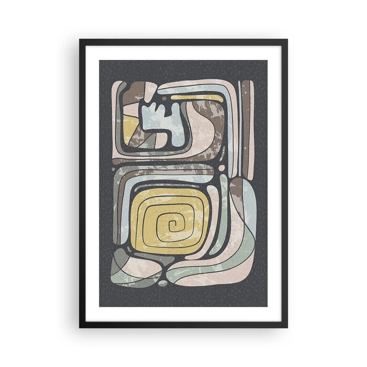 Póster en marco negro - Obra de arte abstracta con patrones geométricos en tonos tierra. - 50x70cm - Abstracción con espíritu precolombino - Decoración de pared moderna para salón y dormitorio ARTTOR