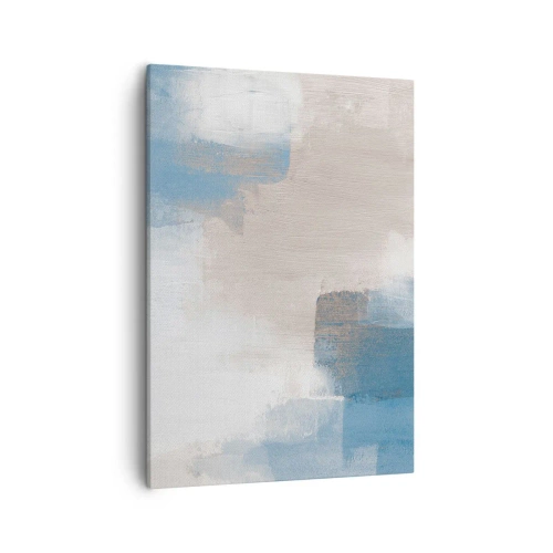 Cuadro sobre lienzo - Impresión de Imagen - Formas abstractas en tonos azules y beige. - 50x70cm - Abstracción rosa tras un velo azul - Decoración de pared moderna para salón y dormitorio ARTTOR