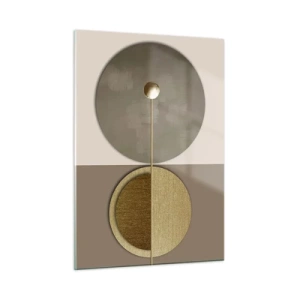 Cuadro sobre vidrio - Impresiones sobre Vidrio - Círculos y líneas doradas en una composición armoniosa. - 50x70cm - Equilibrio perfecto - Decoración de pared moderna para salón y dormitorio ARTTOR