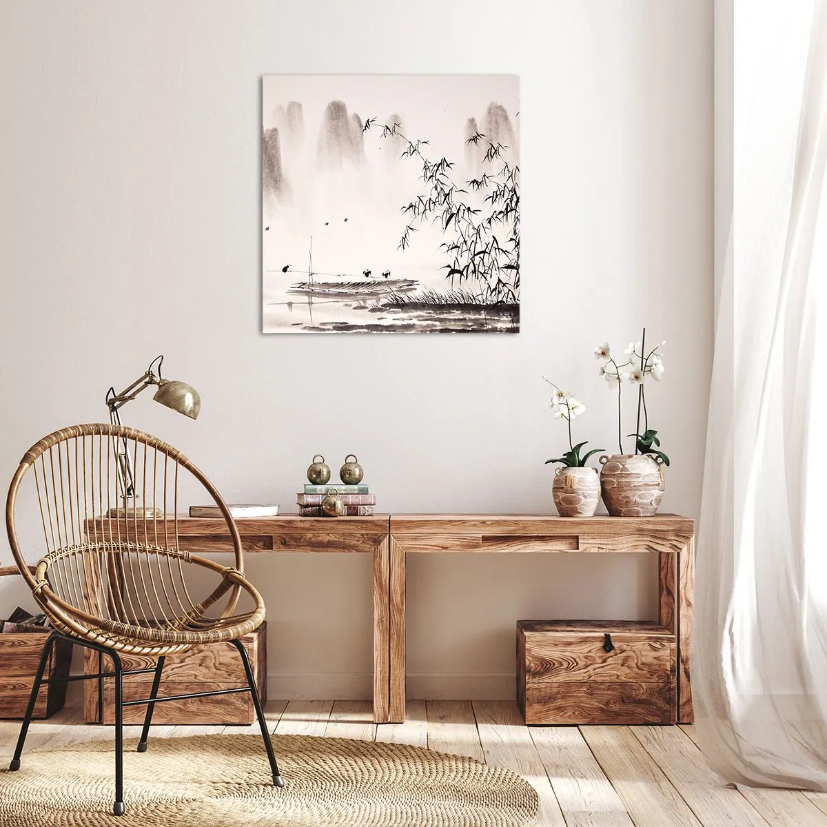 Cuadro sobre lienzo - Impresión de Imagen - El silencio de los arrozales - 60x60 cm