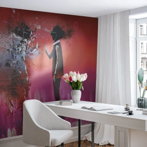 Fotomural Premium Canvas - Una escena abstracta con una figura futurista y elementos dispersos. - 100x70cm - ¿Es posible mirar dentro de uno mismo? - Decoración de pared moderna para salón y dormitorio ARTTOR