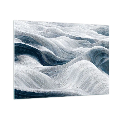 Cuadro sobre vidrio - Impresiones sobre Vidrio - Ondas abstractas en tonos de blanco y azul que crean un efecto de movimiento. - 100x70cm - Olas blancas y azules - Decoración de pared moderna para salón y dormitorio ARTTOR