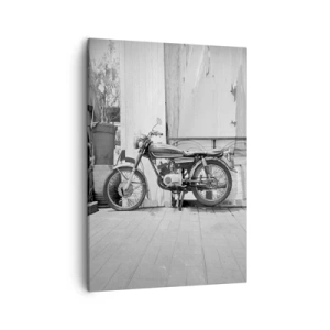 Cuadro sobre lienzo - Impresión de Imagen - Fotografía en blanco y negro de una motocicleta clásica. - 50x70cm - Los clásicos por encima de todo - Decoración de pared moderna para salón y dormitorio ARTTOR